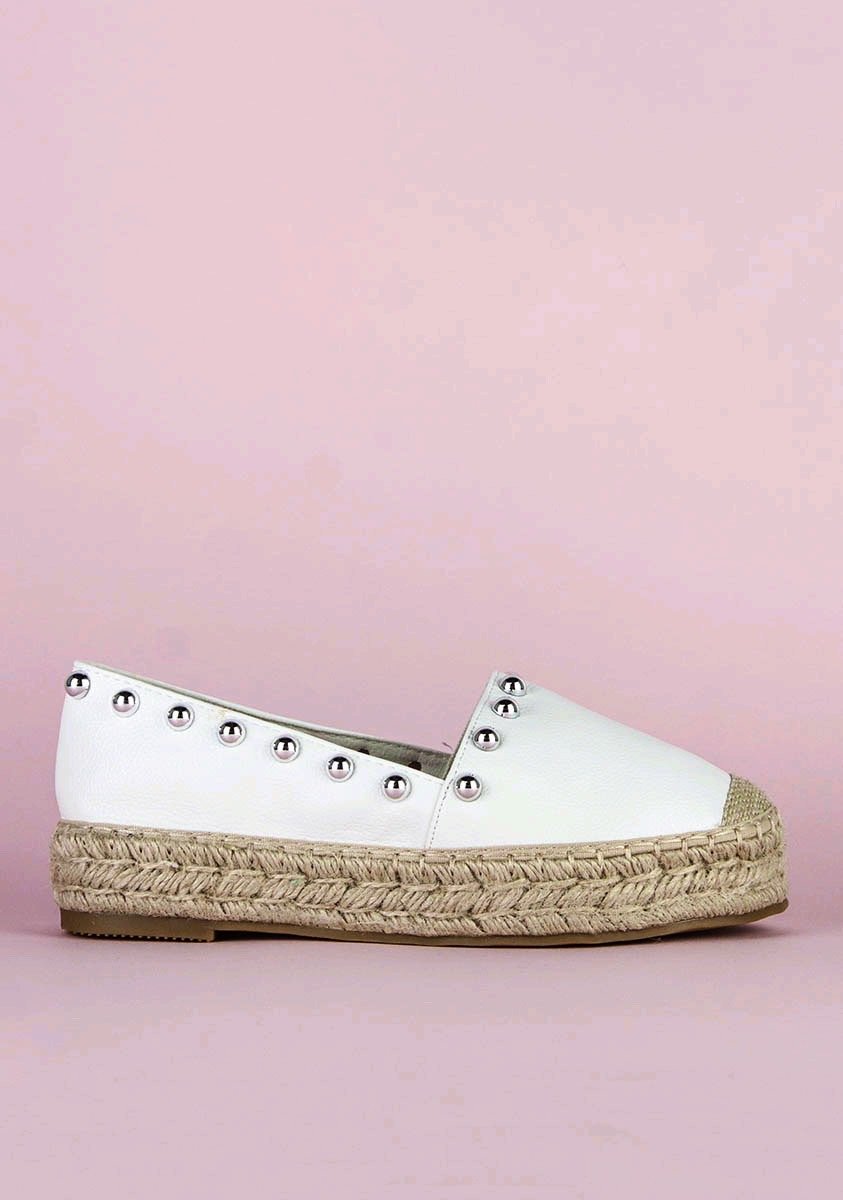 Renee White Stud Espadrilles With Silver Detail