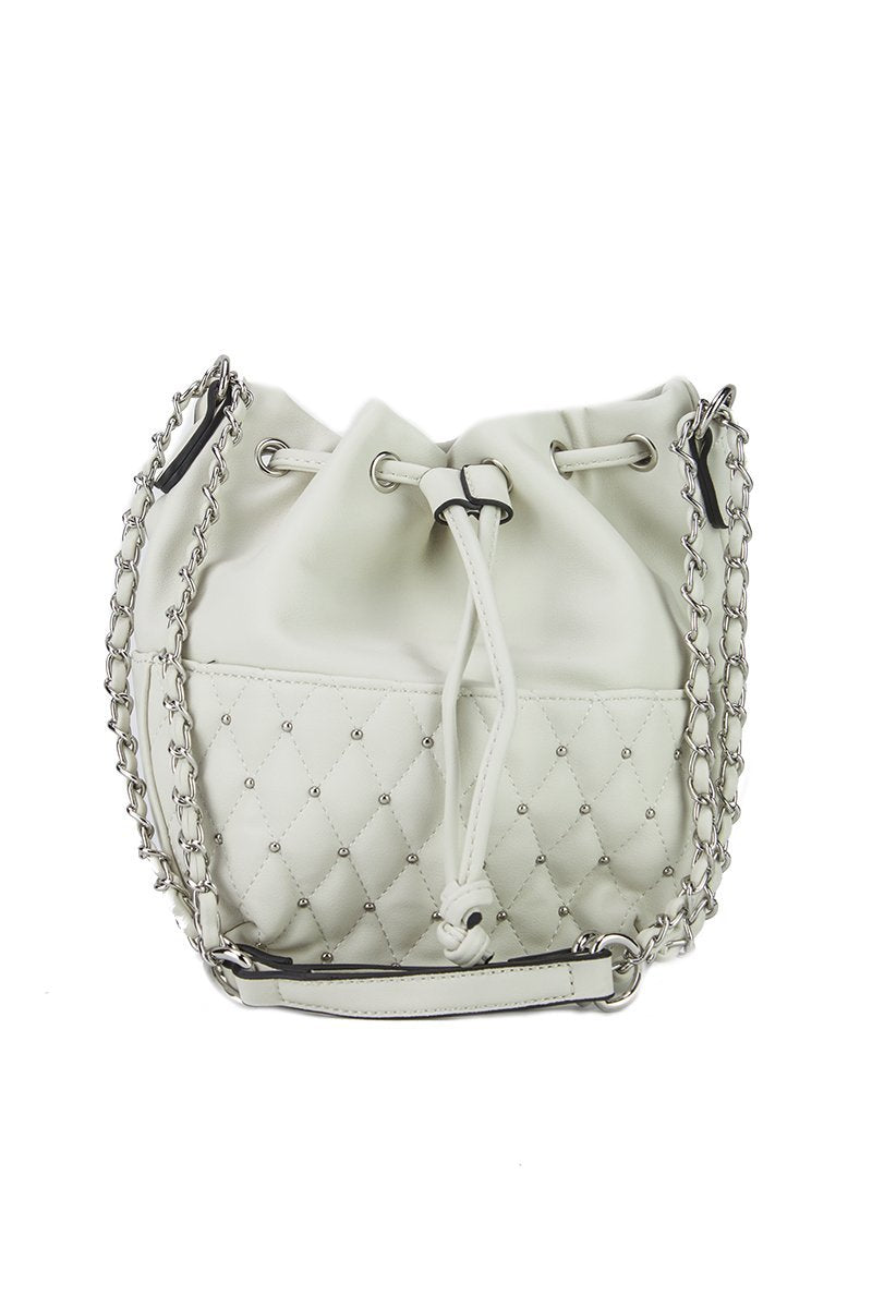 Rhea Cream Stud Bucket Bag With Silver Detail