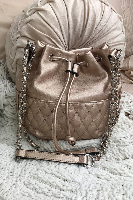 Rhea Rose Gold Stud Bucket Bag With Silver Detail