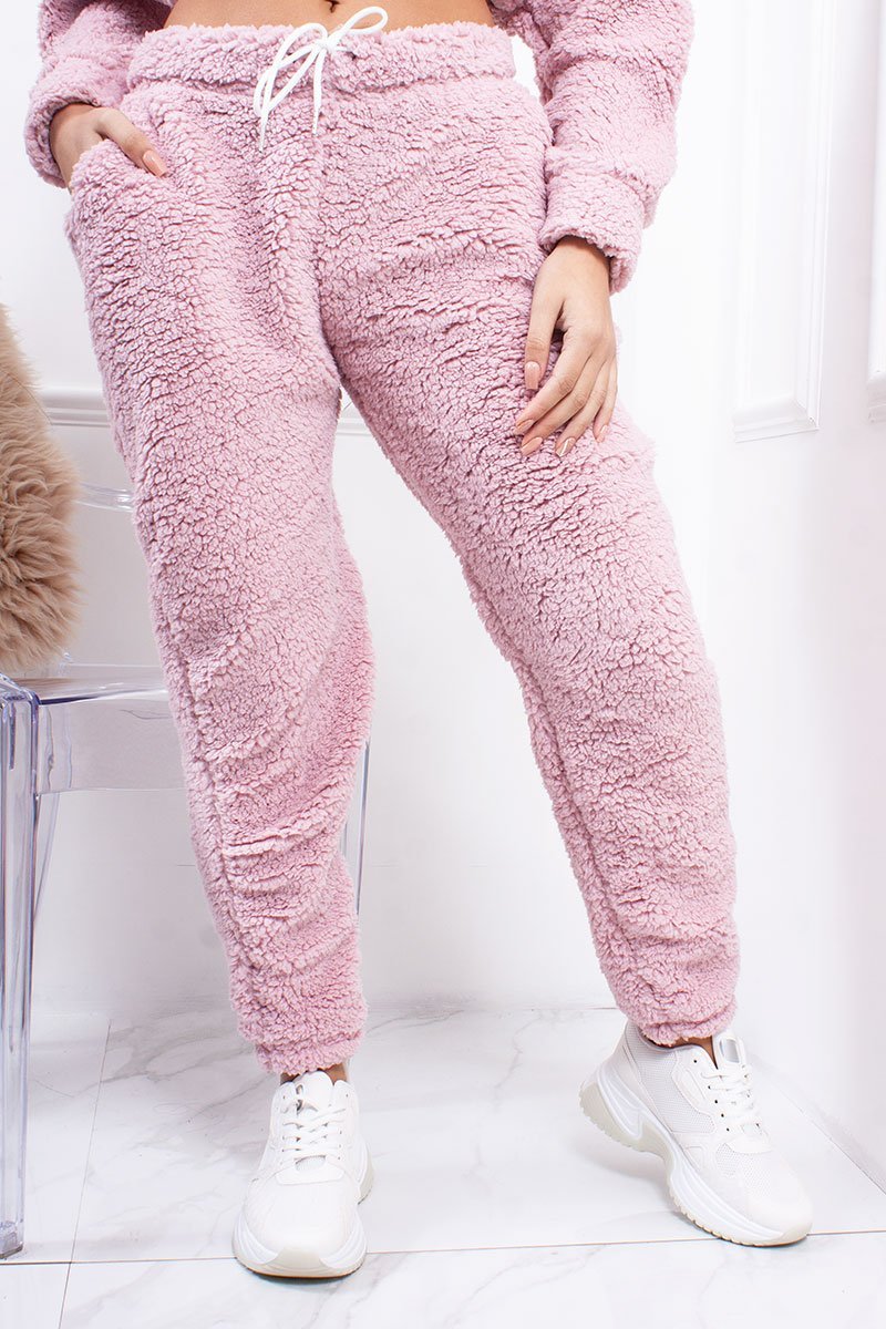 Rosi Blush Pink Borg Teddy Joggers