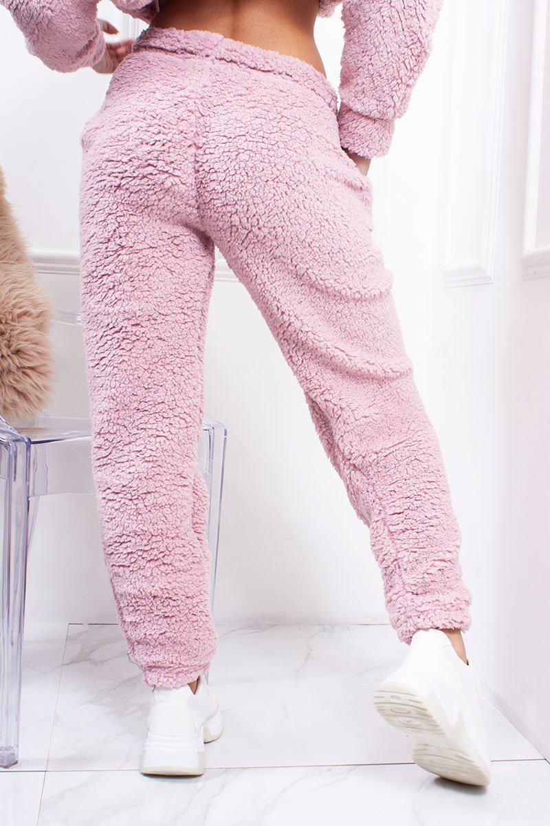 Rosi Blush Pink Borg Teddy Joggers