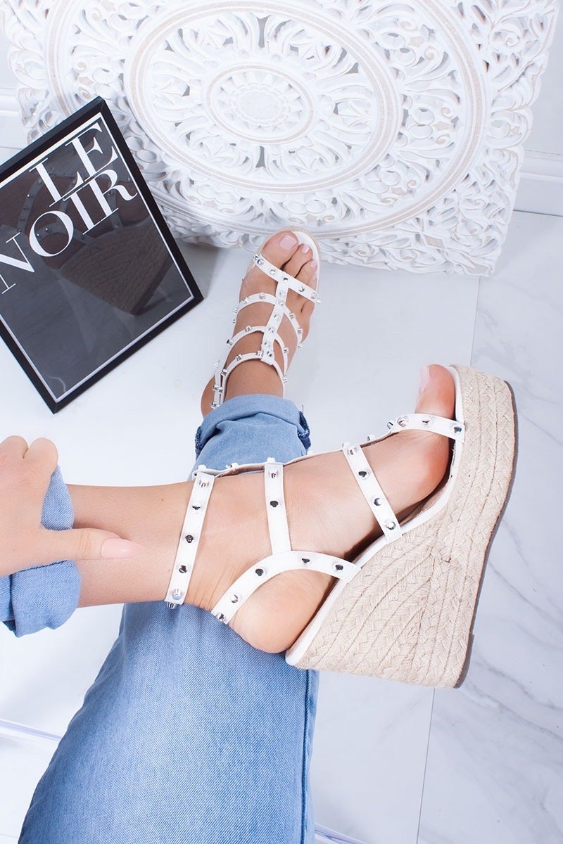 Rubie White Studded Cage Gladiator Espadrille Wedges