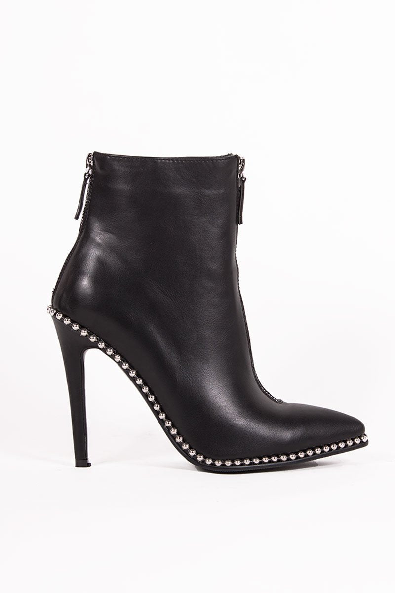 Sadie Black Zip Front Stiletto Stud Boots