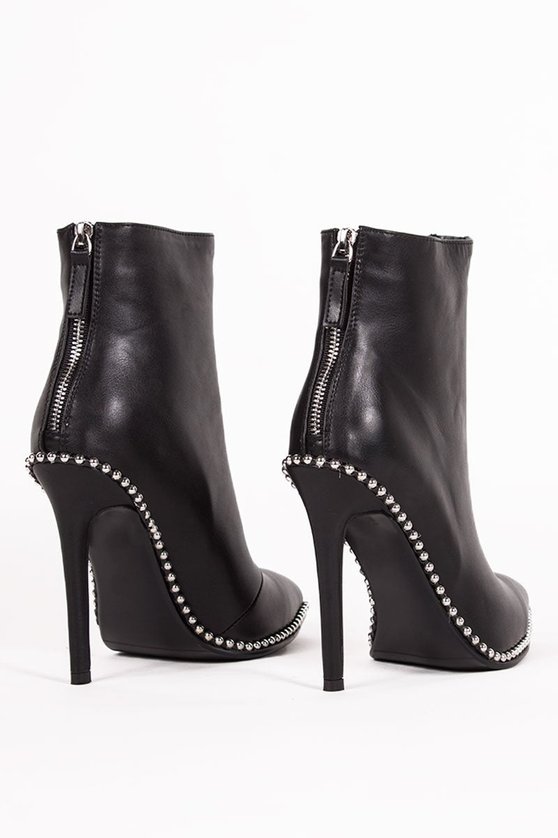 Sadie Black Zip Front Stiletto Stud Boots