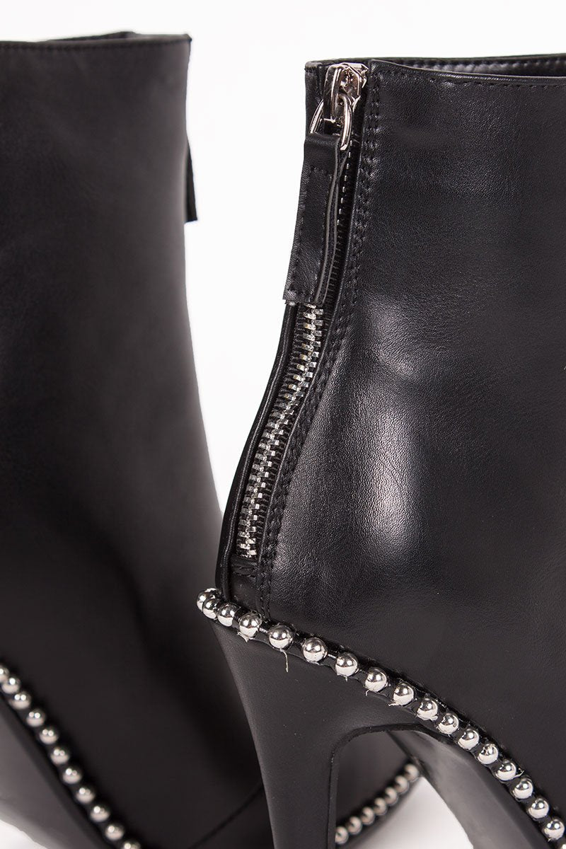 Sadie Black Zip Front Stiletto Stud Boots