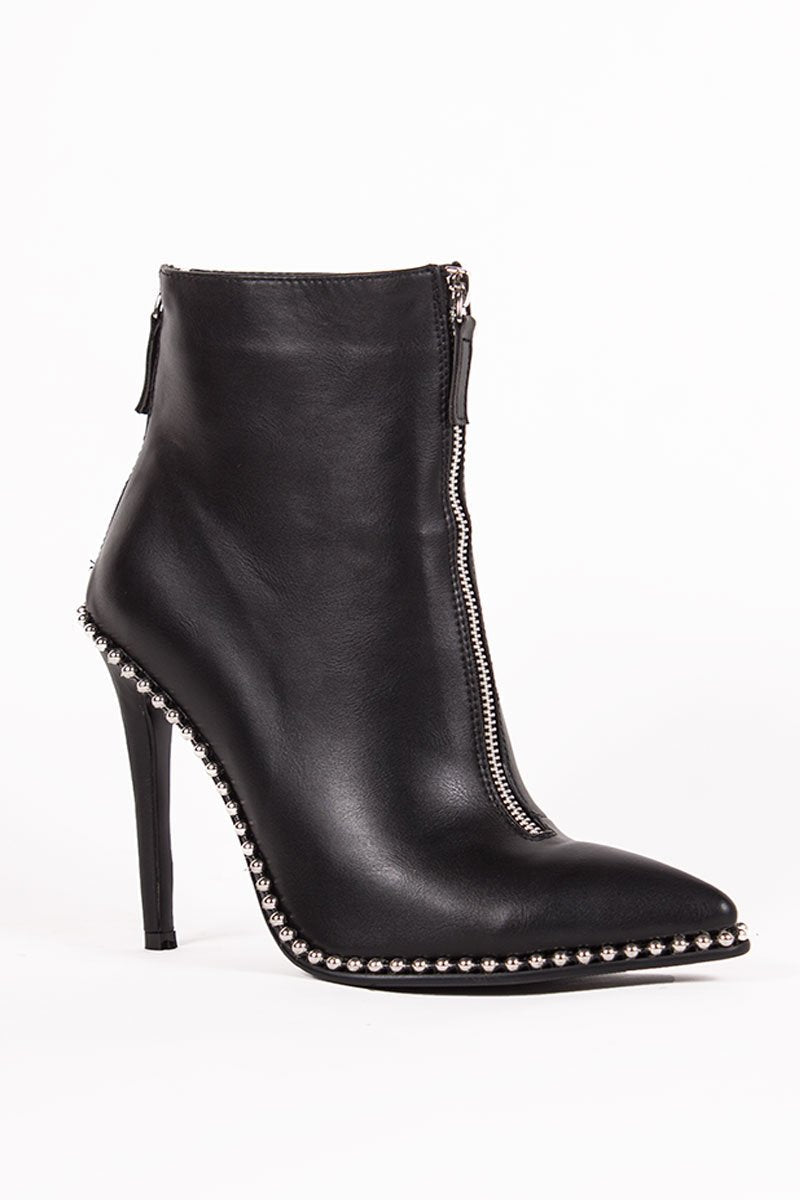 Sadie Black Zip Front Stiletto Stud Boots