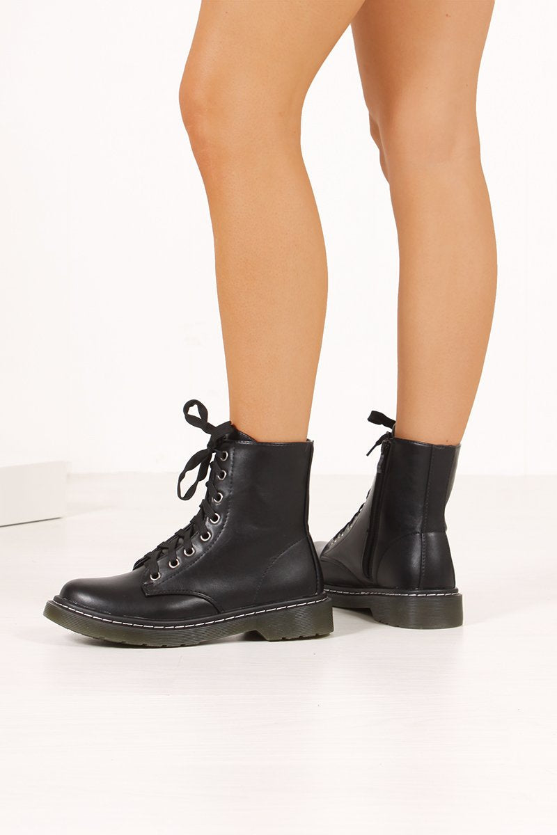 Saffron Black Matte Lace Up Ankle Boots