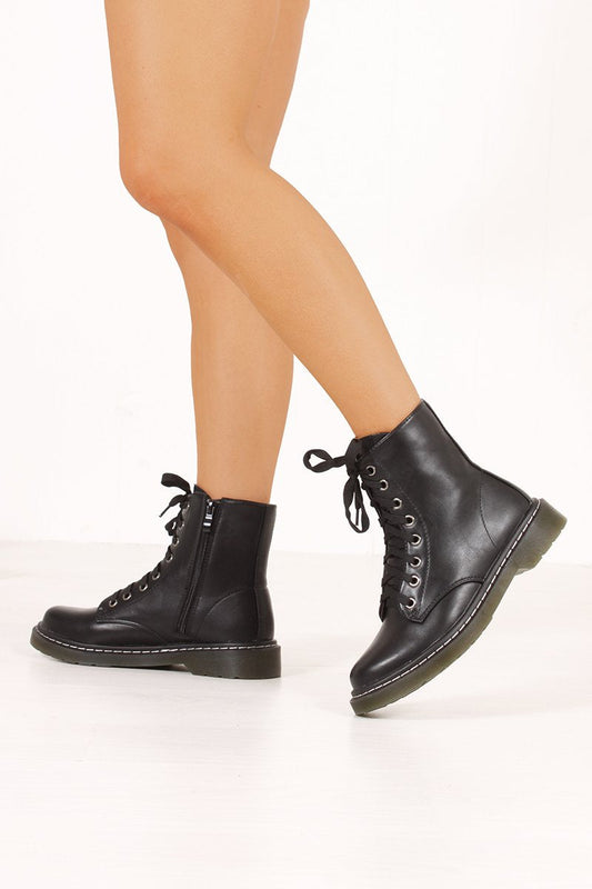 Saffron Black Matte Lace Up Ankle Boots