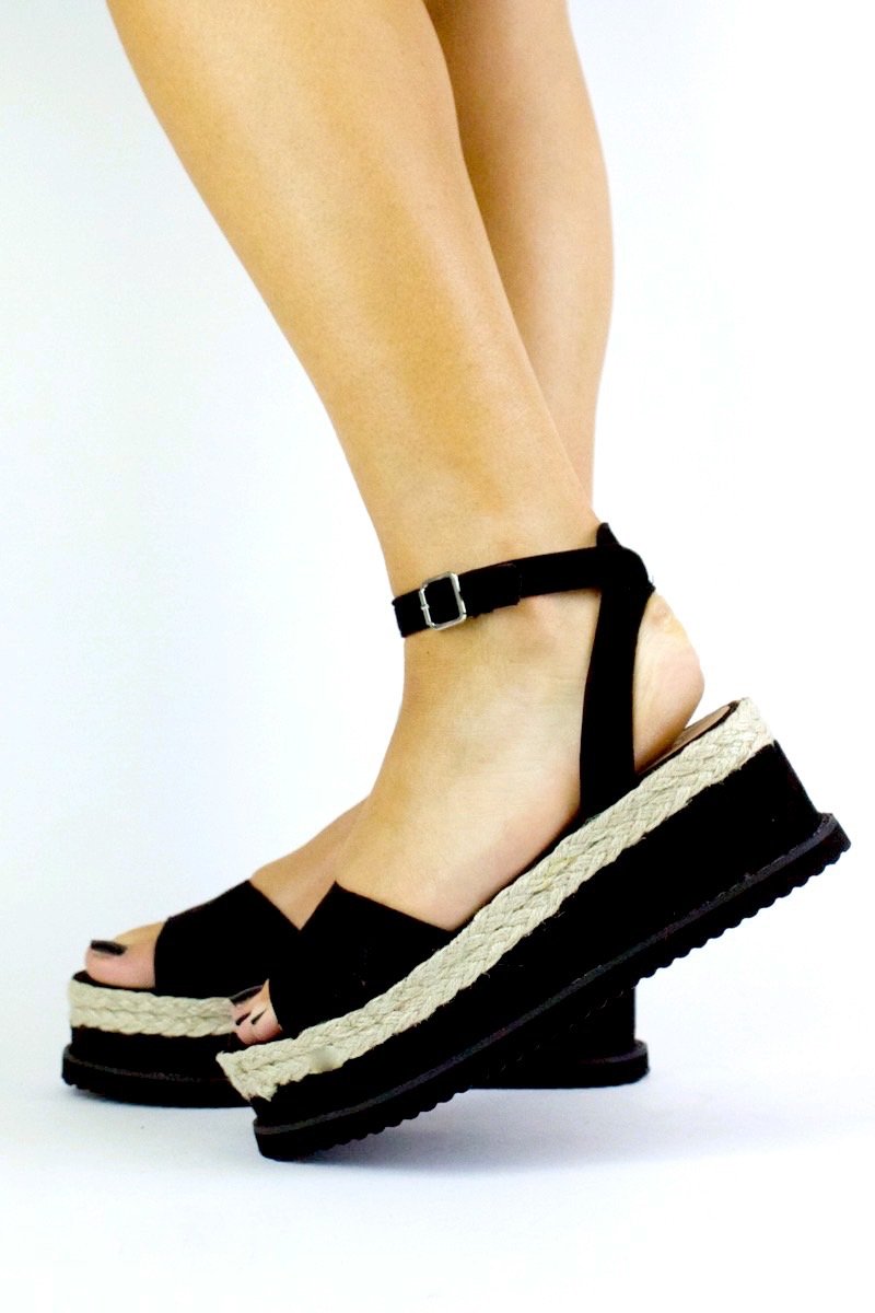 Sahara Black Espadrille Flatform Sandal