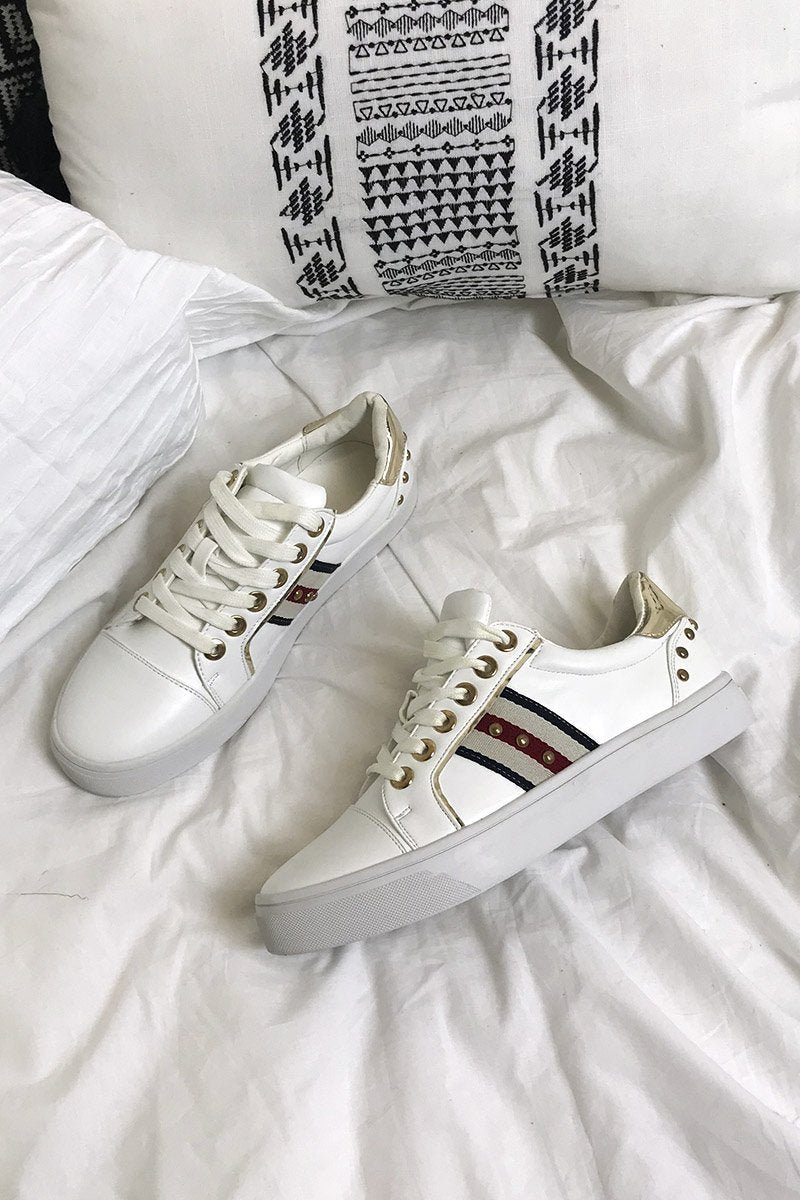 Sarah White Trainers With Metallic Detail