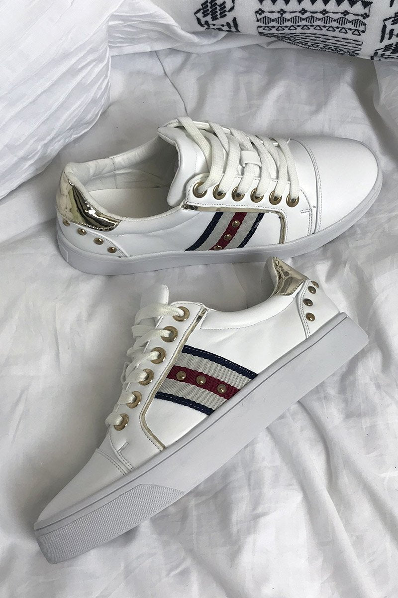 Sarah White Trainers With Metallic Detail