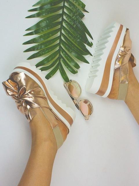 Sasha Rose Gold Metallic Bow Flatform