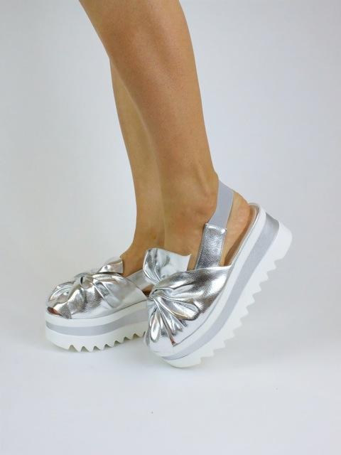 Sasha Silver Metallic Bow Flatform