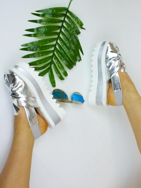 Sasha Silver Metallic Bow Flatform