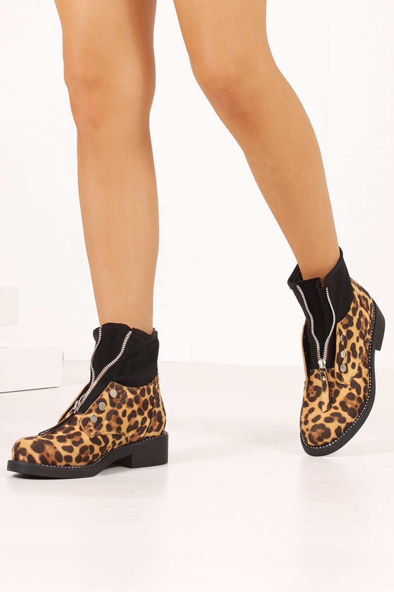 Savannah Leopard Print Zip Front Ankle Boots