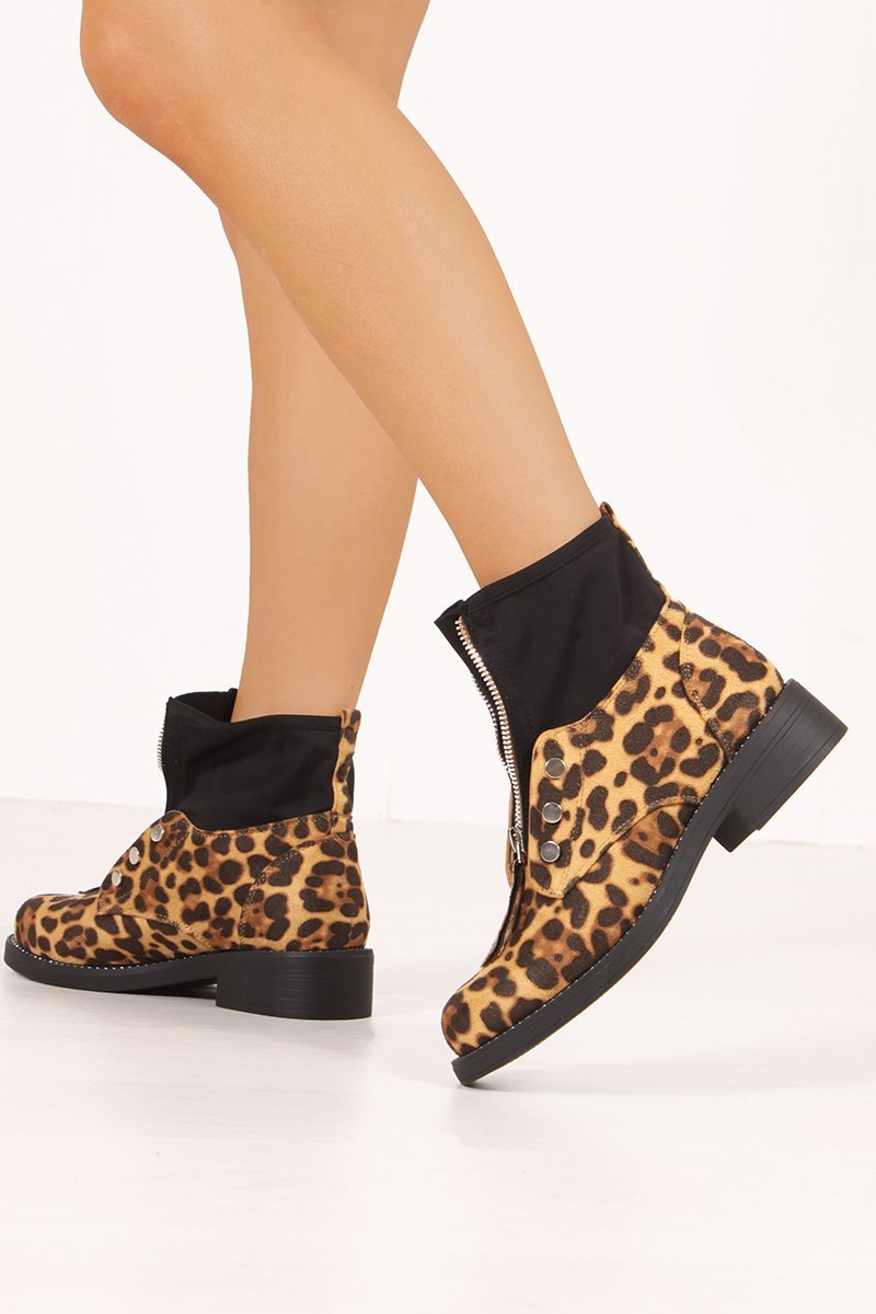 Savannah Leopard Print Zip Front Ankle Boots