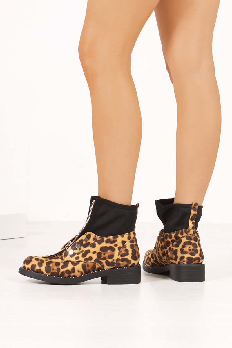 Savannah Leopard Print Zip Front Ankle Boots