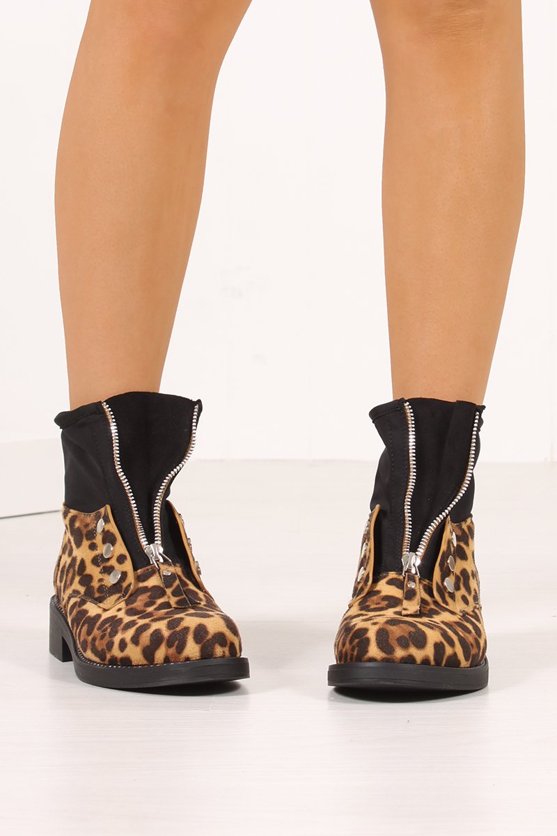 Savannah Leopard Print Zip Front Ankle Boots