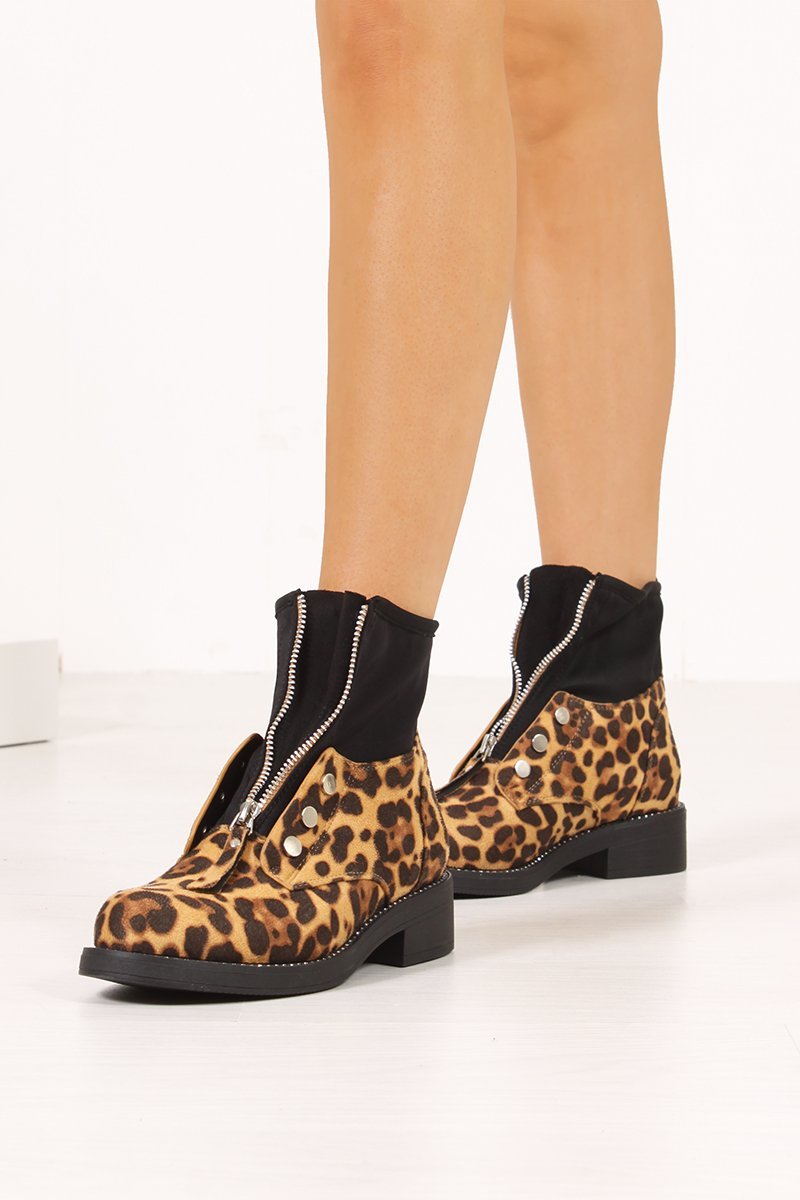 Savannah Leopard Print Zip Front Ankle Boots