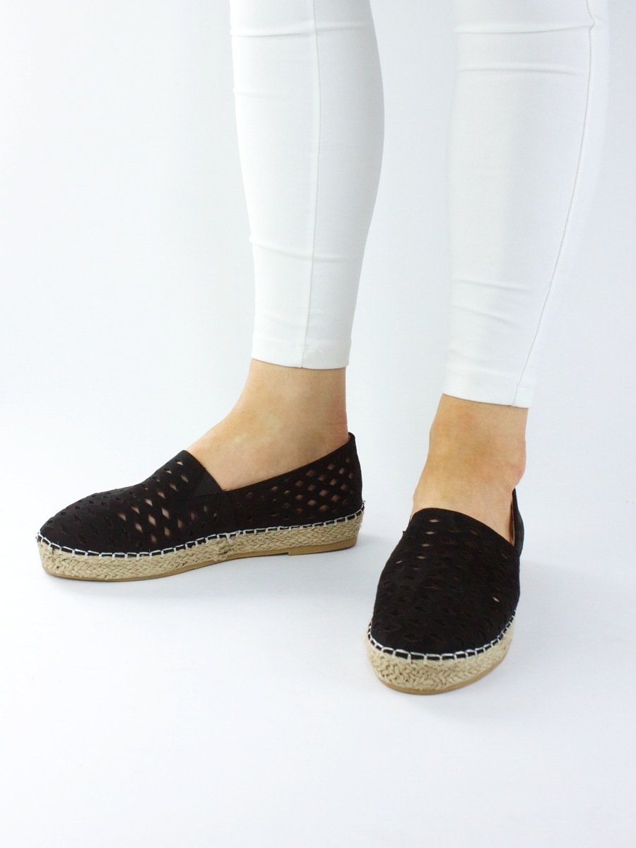 Scarlett Black Laser Cut Espadrille Pumps