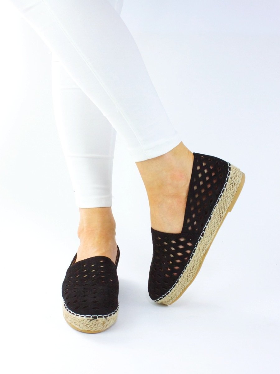 Scarlett Black Laser Cut Espadrille Pumps