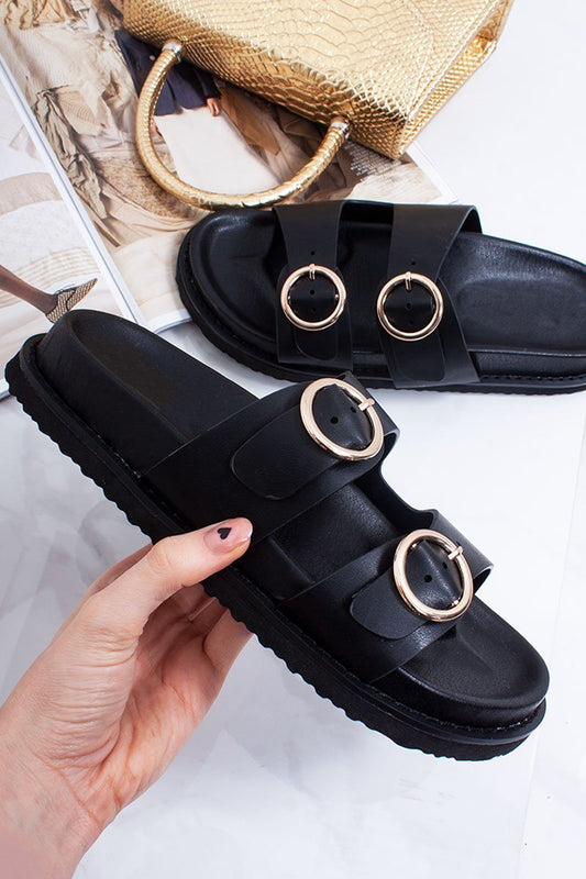 Selene Black Double Buckle Strap Chunky Sole Sandals