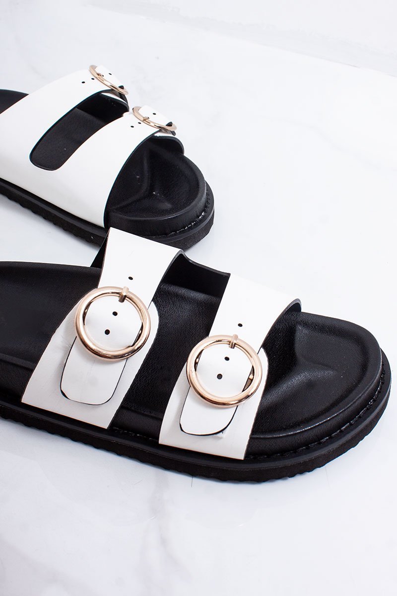 Selene White Double Buckle Strap Chunky Sole Sandals