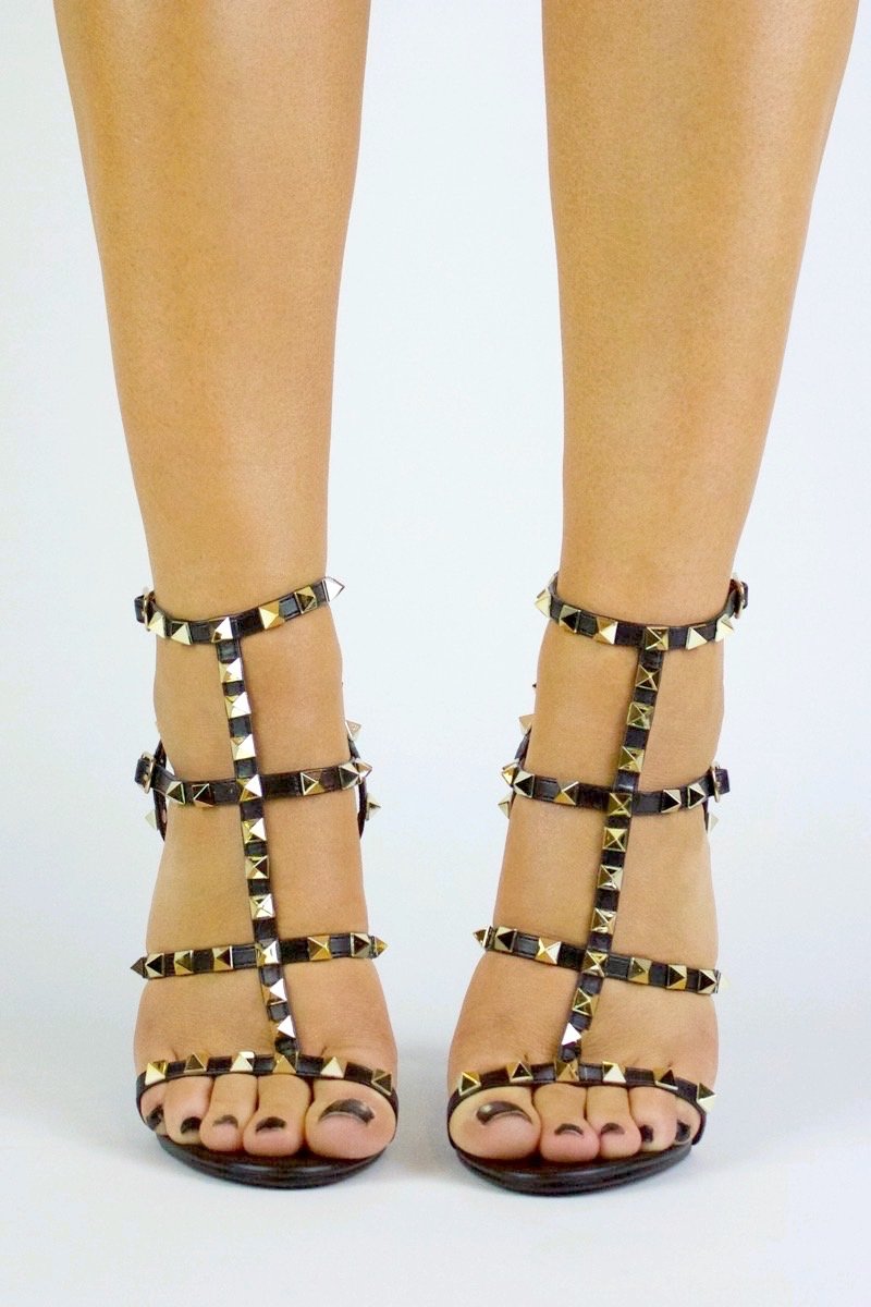 Selina Black Stud Strappy Heels