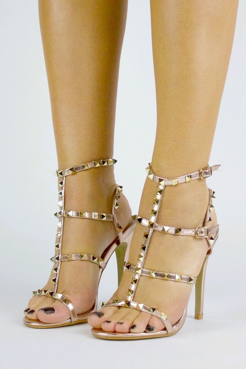 Selina Rose Gold Stud Strappy Heels