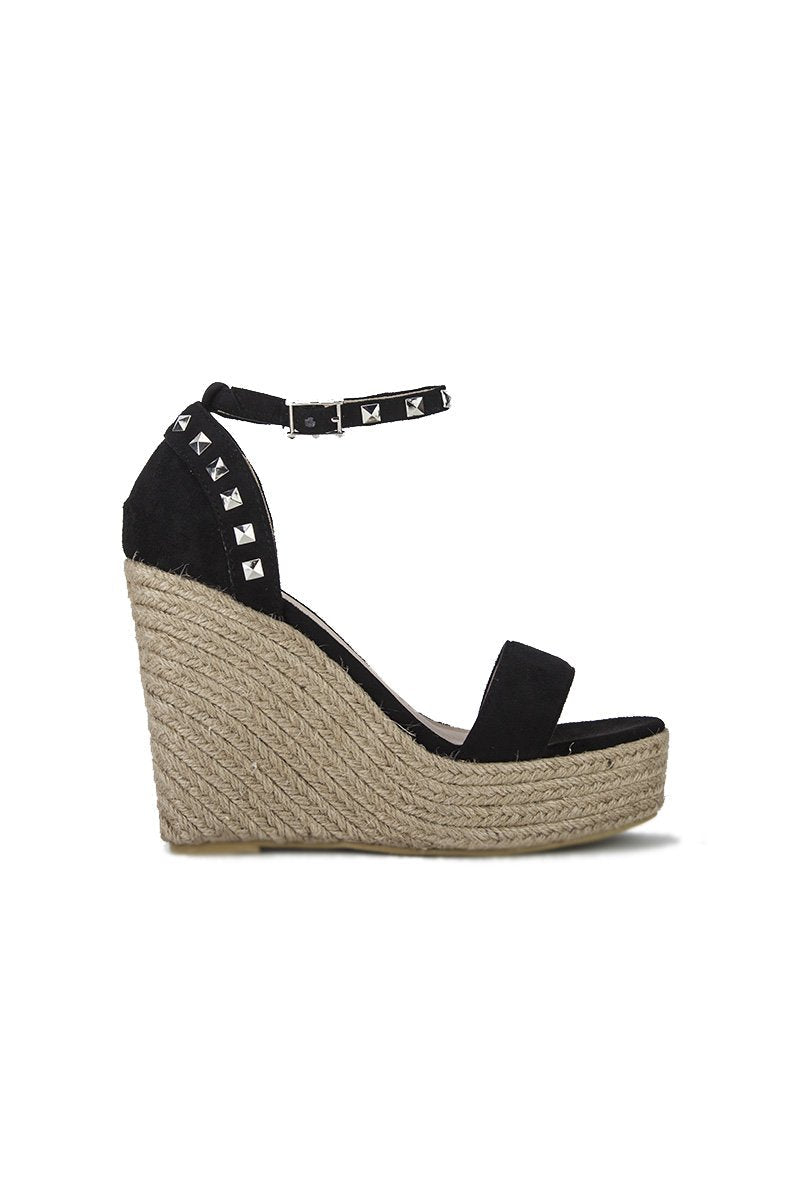 Selma Black Stud Wedges With Silver Detail