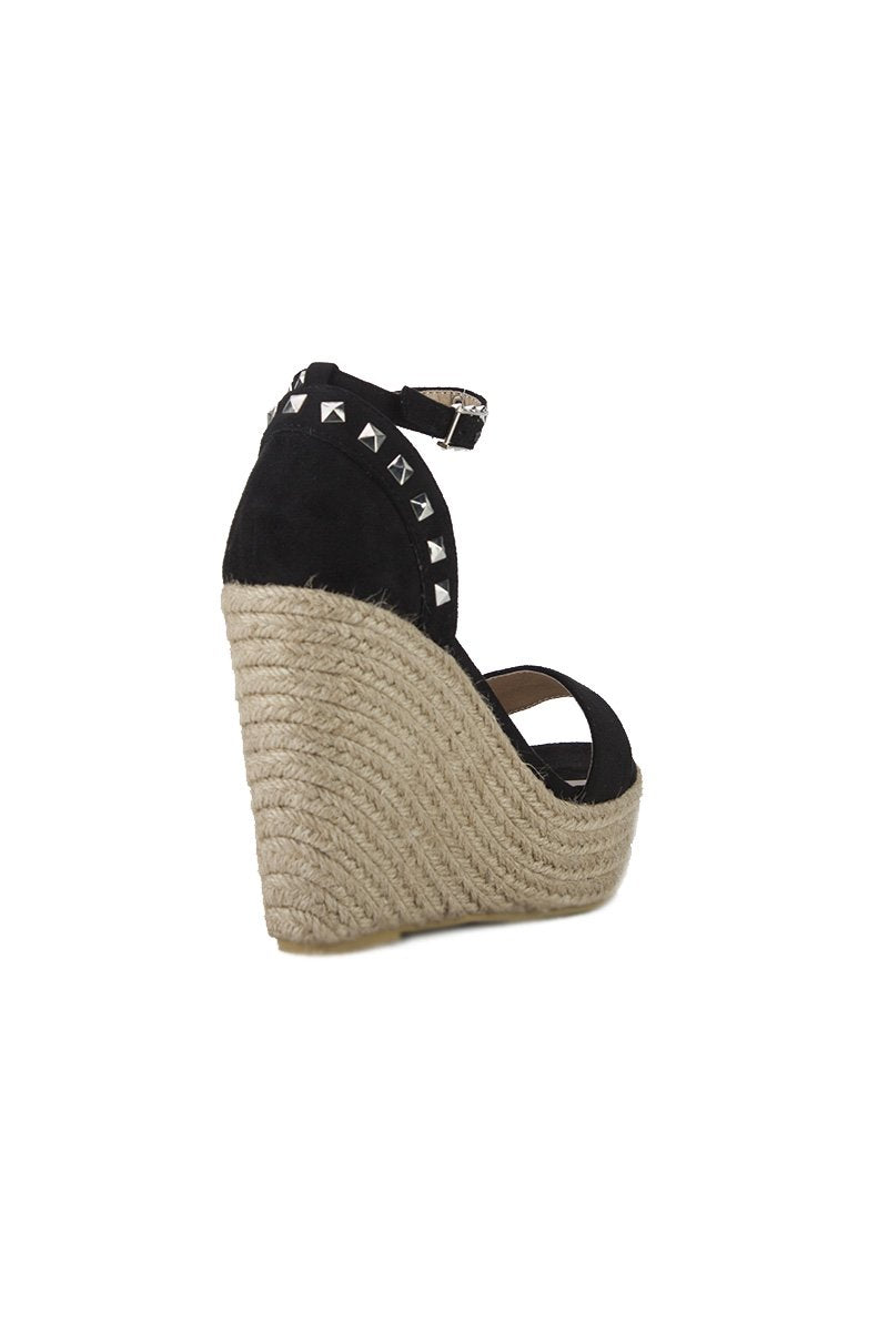 Selma Black Stud Wedges With Silver Detail