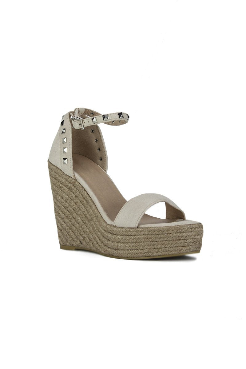 Selma Nude Stud Wedges With Silver Detail