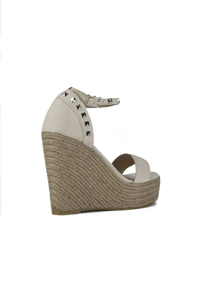 Selma Nude Stud Wedges With Silver Detail