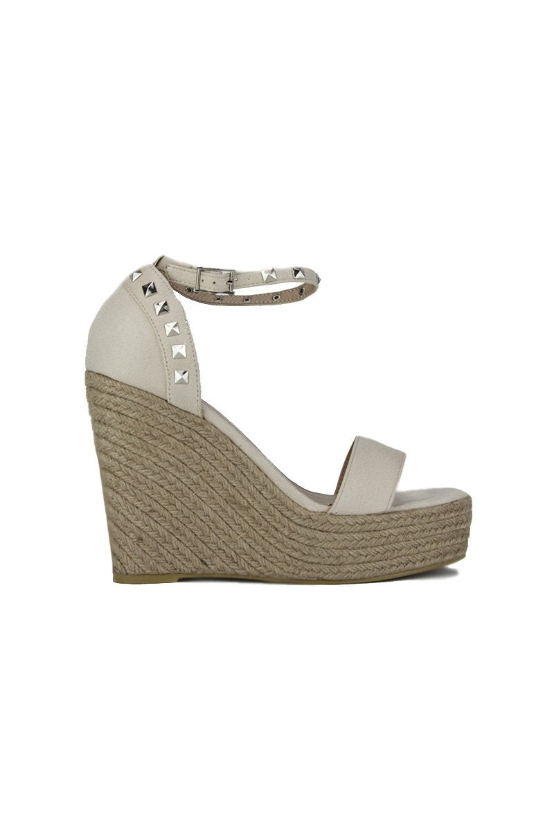 Selma Nude Stud Wedges With Silver Detail