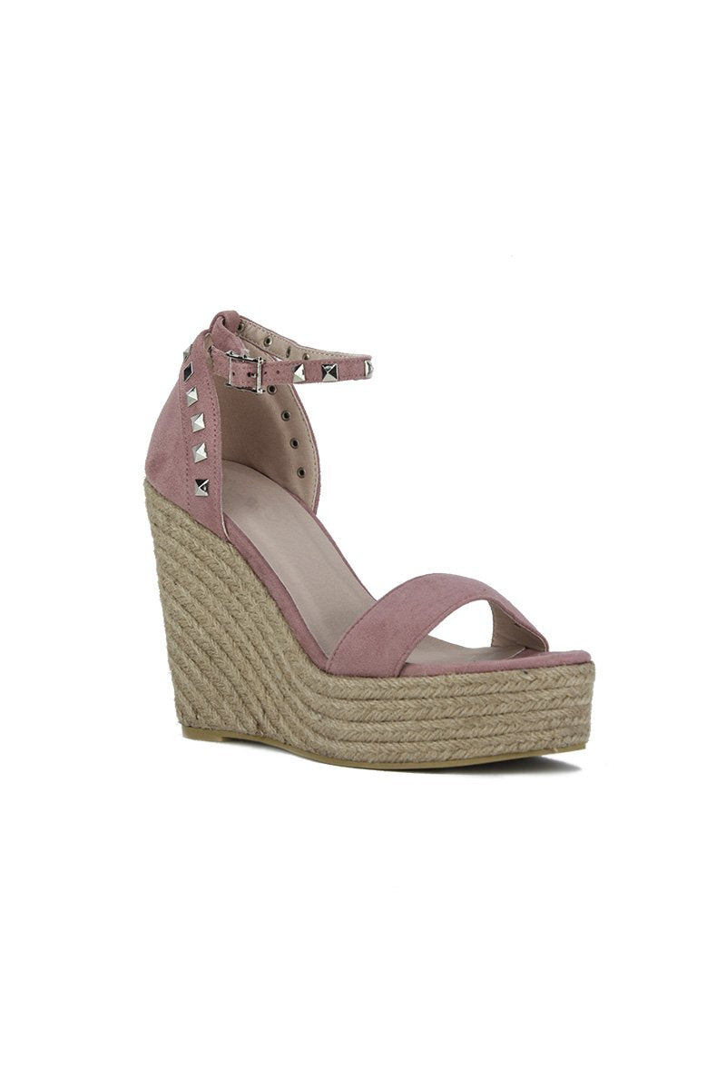 Selma Pink Stud Wedges With Silver Detail