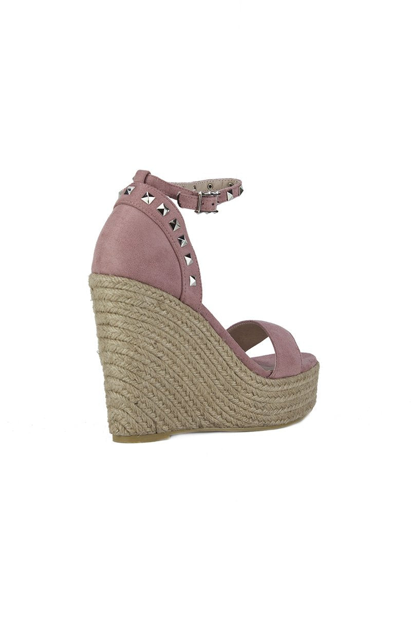 Selma Pink Stud Wedges With Silver Detail