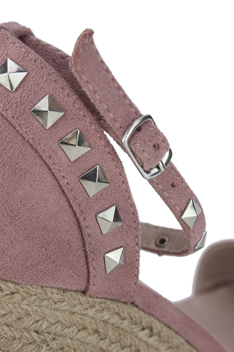 Selma Pink Stud Wedges With Silver Detail