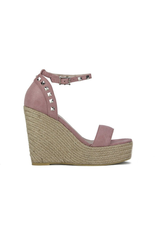 Selma Pink Stud Wedges With Silver Detail