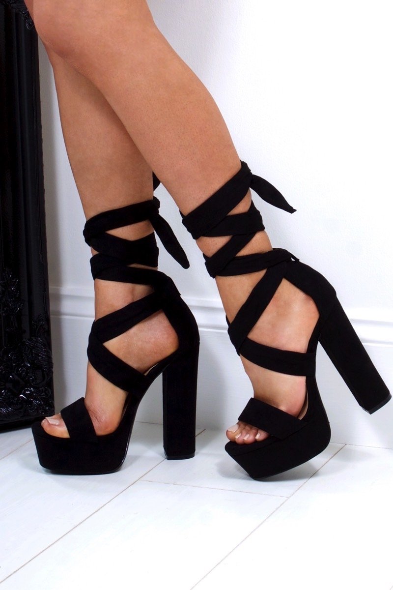 Shelby Black Wrap Up Platform Heels