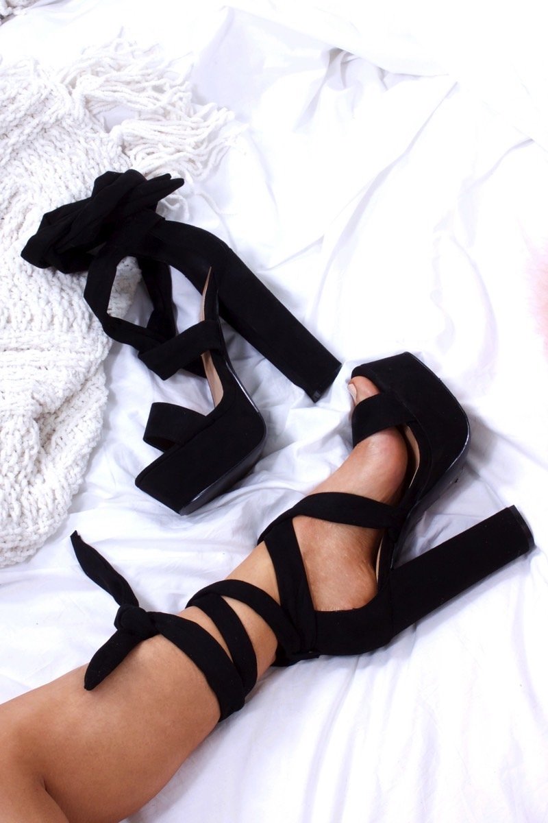 Shelby Black Wrap Up Platform Heels