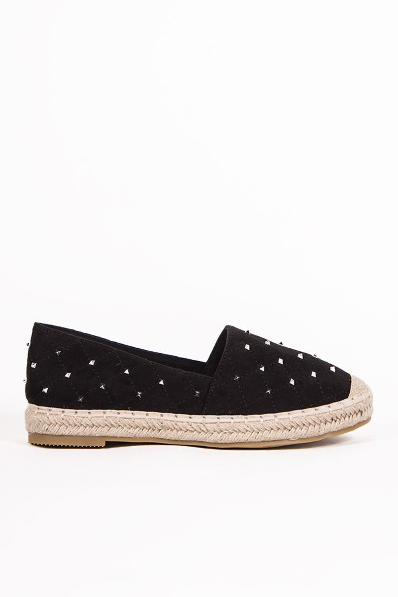 Sherrie Black Stud Espadrilles With Silver Detail