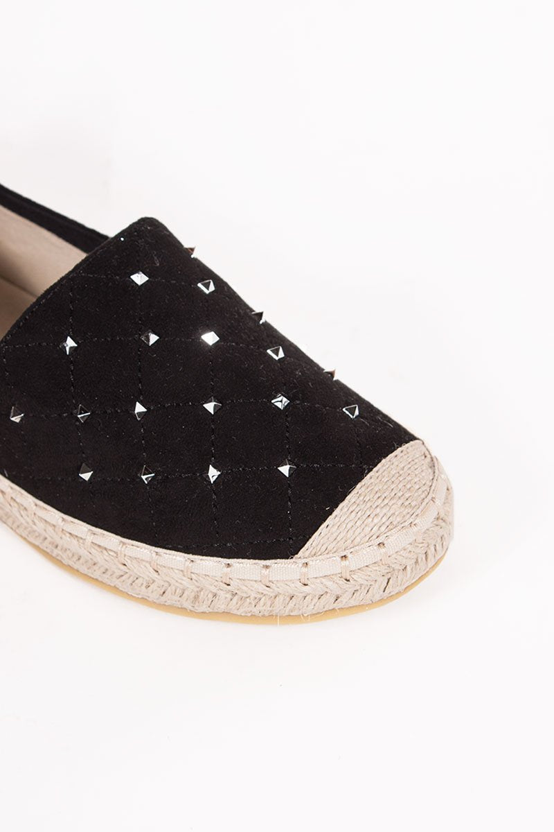 Sherrie Black Stud Espadrilles With Silver Detail