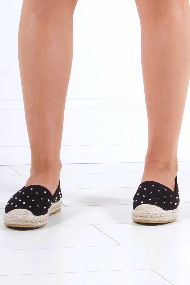 Sherrie Black Stud Espadrilles With Silver Detail