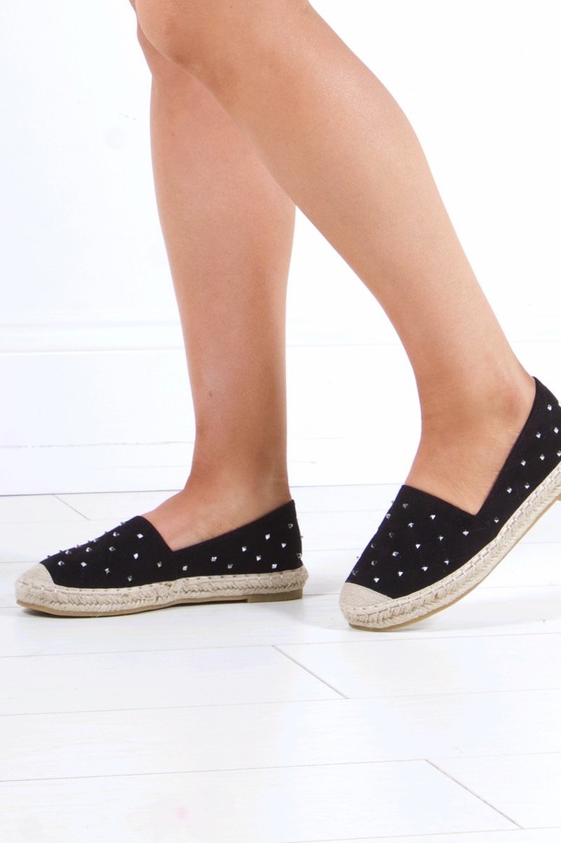 Sherrie Black Stud Espadrilles With Silver Detail