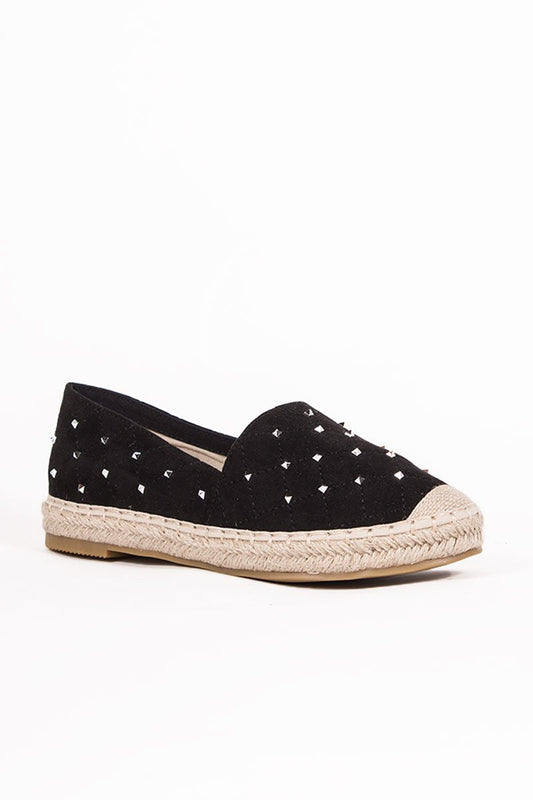 Sherrie Black Stud Espadrilles With Silver Detail