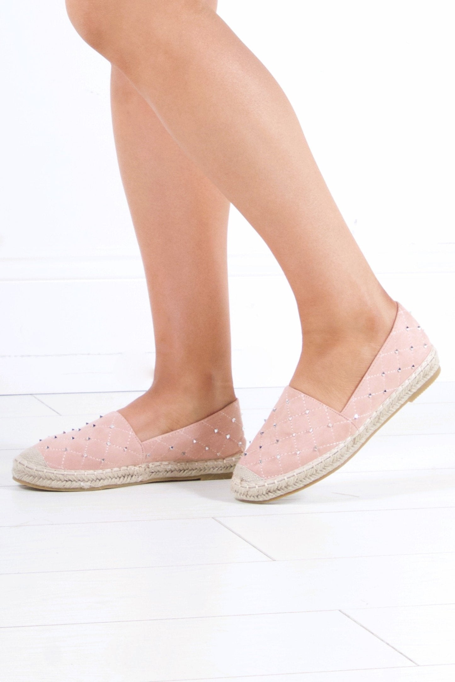 Sherrie Pink Stud Espadrilles With Silver Detail