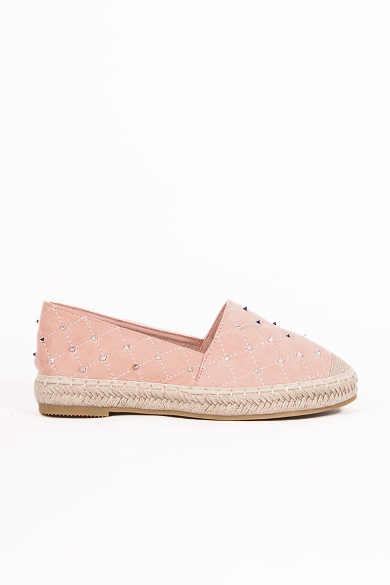 Sherrie Pink Stud Espadrilles With Silver Detail