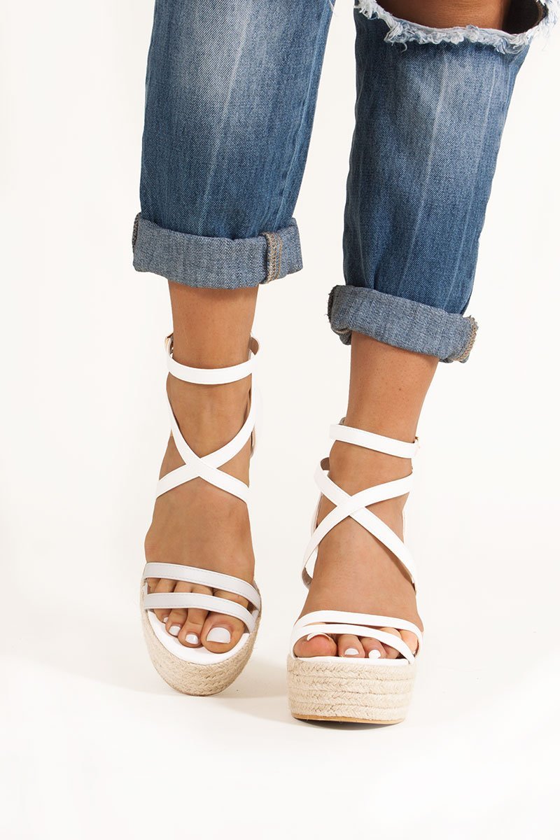 Sia White Espadrille Wedges