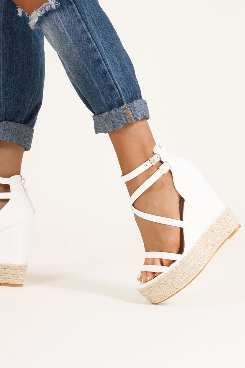 Sia White Espadrille Wedges