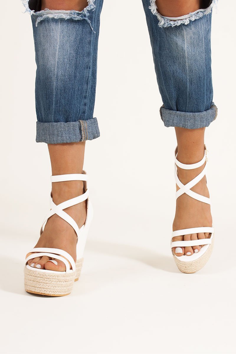 Sia White Espadrille Wedges